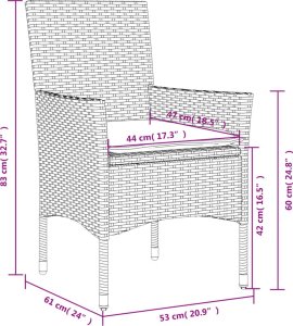 vidaXL 3-cz. zestaw bistro z poduszkami, czarny, polirattan i szkło 8