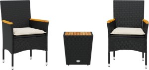 vidaXL 3-cz. zestaw bistro z poduszkami, czarny, polirattan i szkło 2