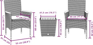 vidaXL 3-cz. zestaw bistro z poduszkami, czarny, polirattan i szkło 7