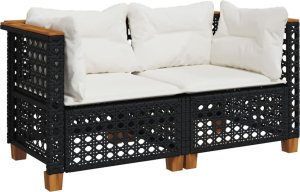 vidaXL Narożne moduły sofy z poduszkami, 2 szt., czarne, polirattan 2