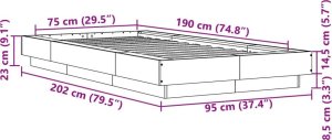 vidaXL Rama łóżka, biała, 75x190 cm, materiał drewnopochodny 9