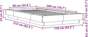 vidaXL Rama łóżka, czarna, 90x200 cm, materiał drewnopochodny 10