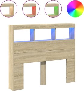 vidaXL Zagłówek z półkami i oświetleniem LED, dąb sonoma, 120x17x102cm 2