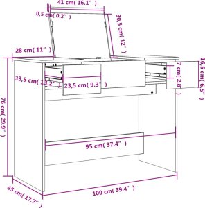 vidaXL Toaletka z lustrem, biała, 100x45x76 cm 9