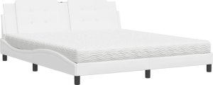vidaXL Łóżko z materacem, białe, 180x200 cm, sztuczna skóra 2