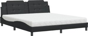 vidaXL Łóżko z materacem, czarne, 180x200 cm, sztuczna skóra 2