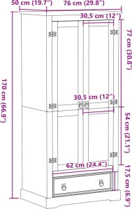 vidaXL Szafa Corona, 76x50x170 cm, lite drewno sosnowe 9