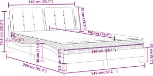 vidaXL Łóżko z materacem, czarne, 140x190 cm, sztuczna skóra 11