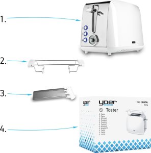 Toster Yoer TOSTER Opiekacz do chleba RUSZT NA BUŁKI Biały TOSTY Grzanki 925W SANDWICH - Crystal T02W 13