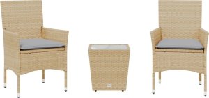 vidaXL 3-cz. zestaw bistro z poduszkami, beżowy, polirattan i szkło 2
