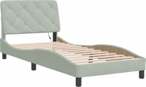 vidaXL Rama łóżka z oświetleniem LED, jasnoszara, 90x190 cm, aksamitna 3