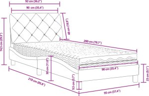 vidaXL Łóżko z materacem, jasnoszare, 90x200 cm, aksamitne 11