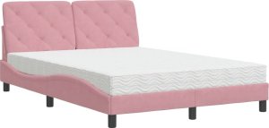 vidaXL Łóżko z materacem, różowe, 140x190 cm, aksamit 2
