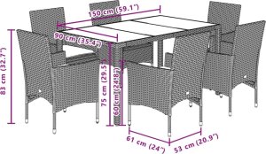 vidaXL 7-cz. zestaw mebli ogrodowych z poduszkami, szary, polirattan 7