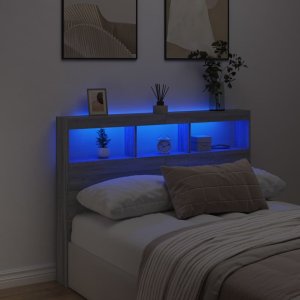 vidaXL Zagłówek z półkami i LED, szary dąb sonoma, 140x17x102 cm 4