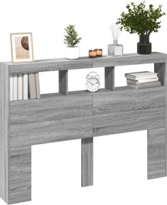 vidaXL Zagłówek z półkami i LED, szary dąb sonoma, 140x17x102 cm 5