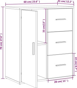 vidaXL Szafka, szary dąb sonoma, 60x31x70 cm, materiał drewnopochodny 10
