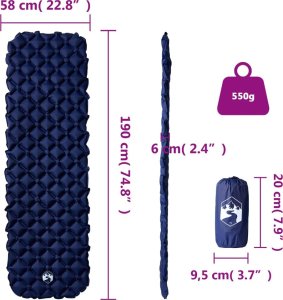 vidaXL Dmuchany materac turystyczny, 1-osobowy, granatowy, 190x58x6 cm 6