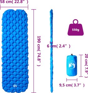 vidaXL Dmuchany materac turystyczny, 1-osobowy, niebieski, 190x58x6 cm 6