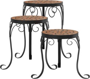 vidaXL Stoliki na kwiaty, 3 szt., ceramiczne, terakota 2