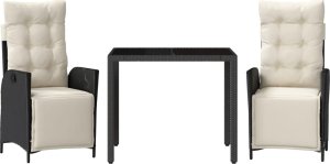 vidaXL 3-cz. zestaw mebli ogrodowych z poduszkami, czarny, rattan PE 2