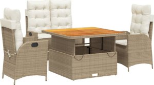 vidaXL 4-cz. zestaw mebli ogrodowych z poduszkami, beżowy, polirattan 2
