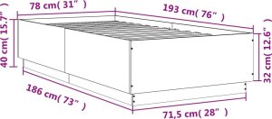 vidaXL Rama łóżka, czarna, 75x190 cm, materiał drewnopochodny 9