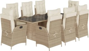 vidaXL 9-cz. zestaw mebli ogrodowych z poduszkami, beżowy, polirattan 2
