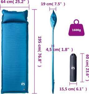 vidaXL Materac samopompujący z poduszką, 1-osobowy, turkusowy 5