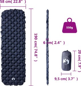 vidaXL Dmuchany materac turystyczny, 1-osobowy, szary, 190x58x6 cm 6