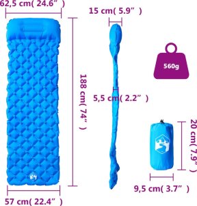 vidaXL Materac kempingowy z poduszką, 1-osobowy, niebieski 6