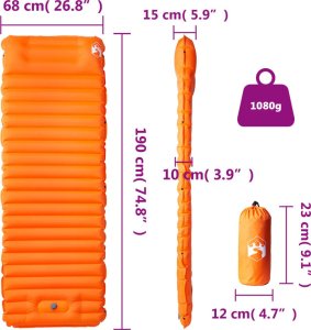 vidaXL Materac samopompujący z poduszką, 1-osobowy, pomarańczowy 6