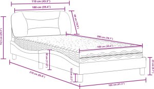 vidaXL Łóżko z materacem, biało-czarne, 100x200 cm, sztuczna skóra 12