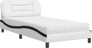 vidaXL Łóżko z materacem, biało-czarne, 100x200 cm, sztuczna skóra 2
