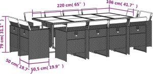 vidaXL 13-cz. zestaw mebli do ogrodu, poduszki, czarny, rattan PE 8