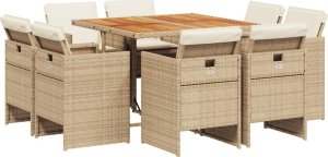 vidaXL 9-cz. zestaw mebli ogrodowych z poduszkami, beżowy, polirattan 2