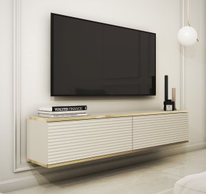 Meble Lindner Komoda RTV Glamour Nowoczesna Szafka RTV Beż Piaskowy Mat 135 cm 1