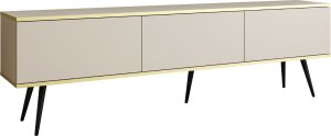 Meble Lindner Stolik Telewizyjny Szafka RTV Komoda Glamour Beż Piaskowy Nogi czarne metalowe 175 cm 4