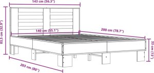 vidaXL Rama łóżka, czarna, 140x200 cm, materiał drewnopochodny 9