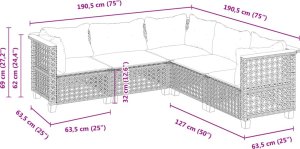 vidaXL 5-cz. zestaw wypoczynkowy do ogrodu, poduszki, czarny rattan PE 6