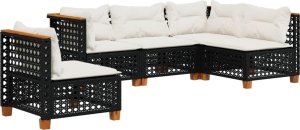 vidaXL 5-cz. zestaw wypoczynkowy do ogrodu, poduszki, czarny rattan PE 2