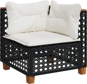 vidaXL 5-cz. zestaw wypoczynkowy do ogrodu, poduszki, czarny rattan PE 3