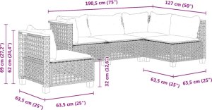 vidaXL 5-cz. zestaw wypoczynkowy do ogrodu, poduszki, czarny rattan PE 6