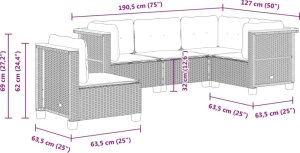 vidaXL 5-cz. zestaw wypoczynkowy do ogrodu, poduszki, szary rattan PE 6