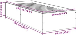 vidaXL Rama łóżka, biała, 90x190 cm, materiał drewnopochodny 9
