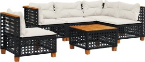 vidaXL 6-cz. zestaw mebli ogrodowych z poduszkami, czarny polirattan 2