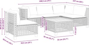 vidaXL 6-cz. zestaw mebli ogrodowych z poduszkami, czarny polirattan 8