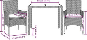 vidaXL 3-cz. zestaw mebli ogrodowych z poduszkami, jasnoszary 7
