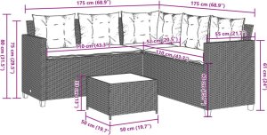 vidaXL Narożnik ogrodowy z poduszkami i stolikiem, rattan PE, beżowy 11