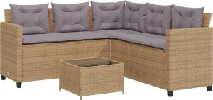 vidaXL Narożnik ogrodowy z poduszkami i stolikiem, rattan PE, beżowy 2